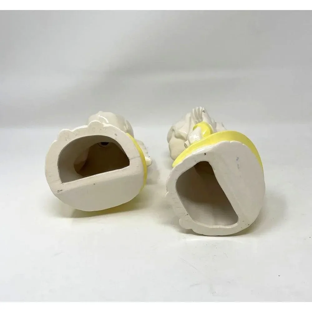 Vintage Boy Girl Angel Figurines Yellow White Mid Century Kissing Holding Bible